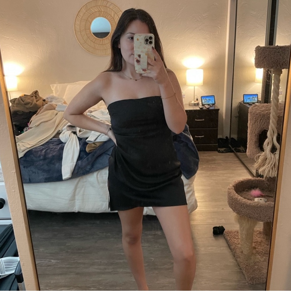 ASOS Satin Bandeau Mini Dress, Black, Size 8